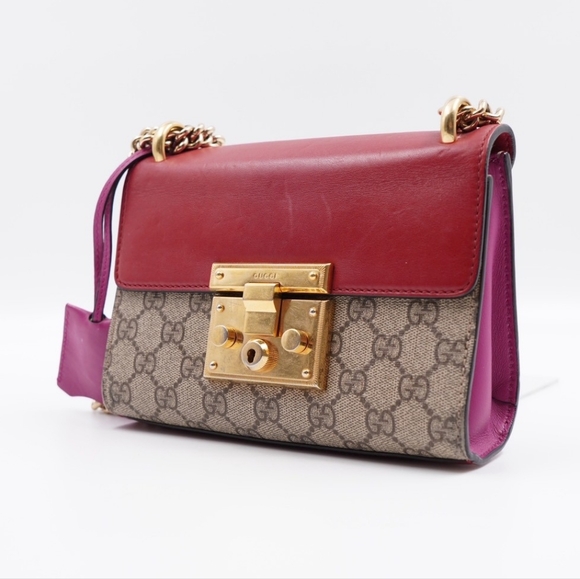 BX35 💕 GUCCI Padlock Shoulder Bag GG Coated Canvas and Leather - Picture 6 of 15